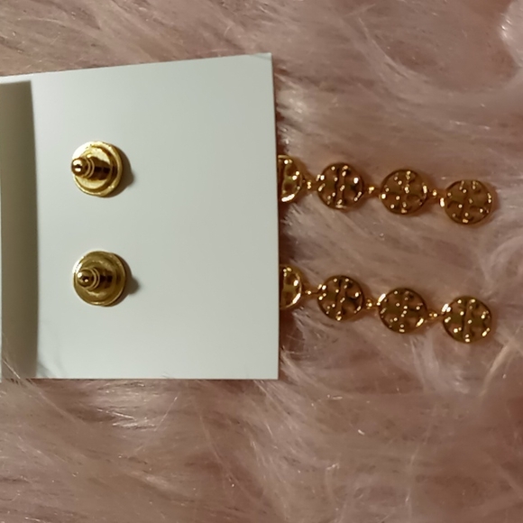 NEW!! TORY BURCH LOGO LINEAR EARRINGS, Pierced! - Picture 7 of 9
